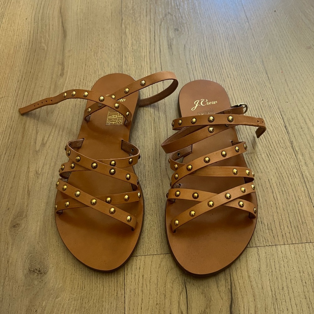 J.Crew Brown Studded Strappy Flats – Made in Italy (Size 7)